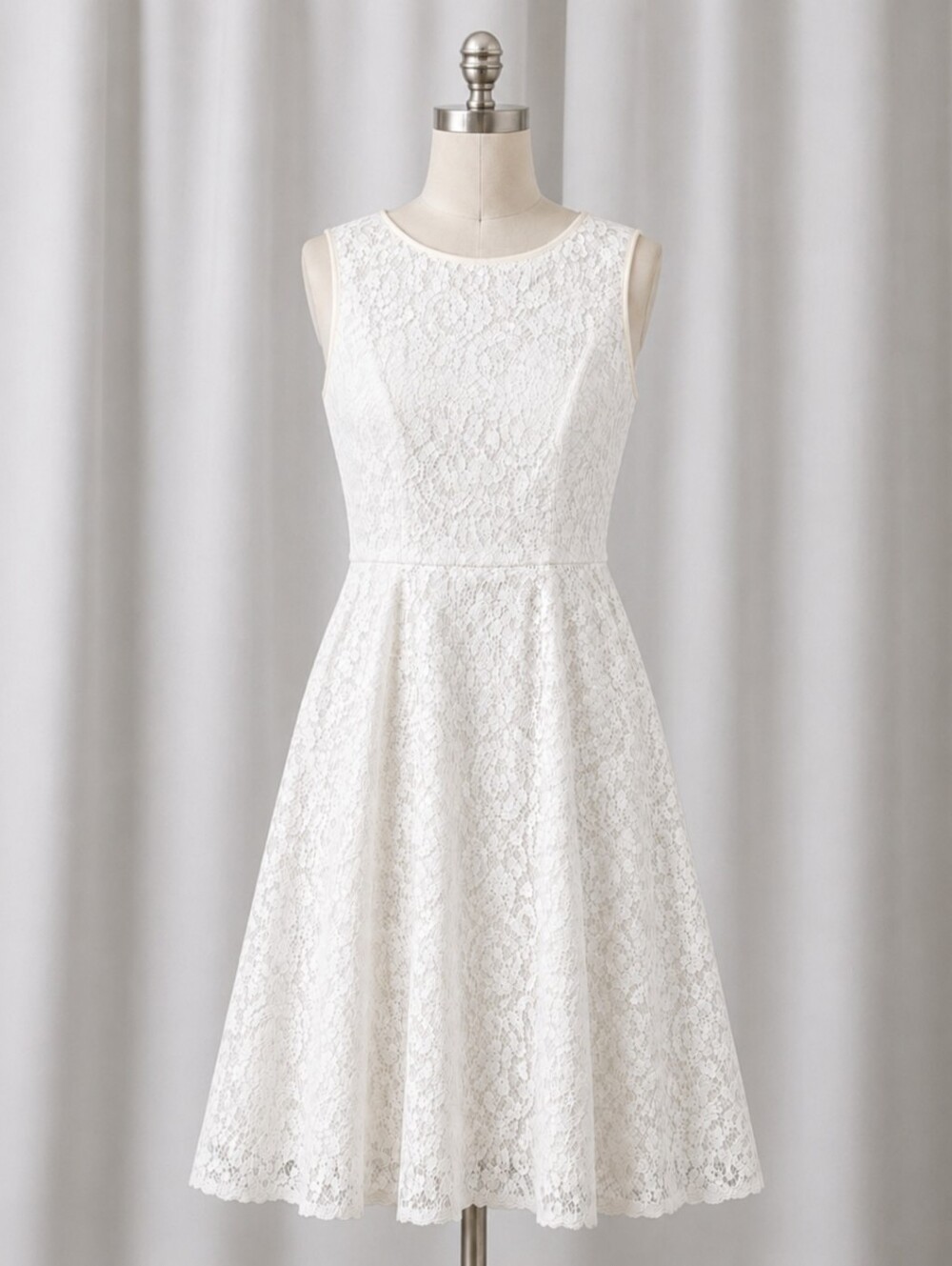 Adrianna Papell Elegant Off White Floral Scroll Lace Fit & Flare Romantic Dress